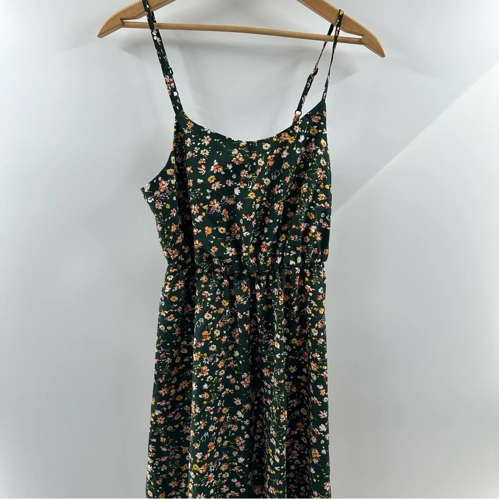 Green Floral Maxi Dress with Adjustable Straps and Back Tie – Size M - Picture 1 of 5